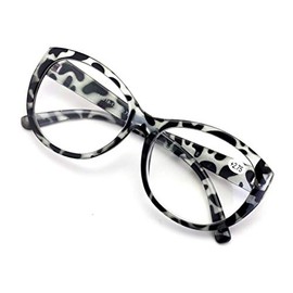 Oversize Women Reading glasses - Magnified Readers Cateye Vintage Jackie Oval - Clear lens (Grey Leopard, 2.50)