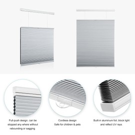 MYshade Top Down Bottom Up Cordless Cellular Shades Blackout Blinds for Indoor Windows - Room Darkening Window Blinds & Shades - Easy to Install - 27" W x 72" H (Grey)