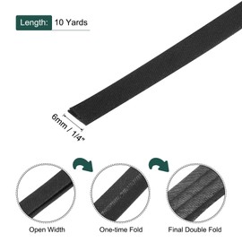 sourcing map 1/4 Inch Double Fold Bias Tape Polyester Continuous Bulk Bias Tape for Sewing,Seaming Quilting Hemming Binding Crafts (Black 10 Yards)
