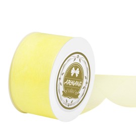 Light Yellow Sheer Organza Chiffon Ribbon 1-1/2 Inch, 25 Yards Light Yellow Sheer Organza Chiffon Ribbon for Craft, Gift Wrapping, Bouquet Wrapping, Wreaths, Birthday Party Wedding Decoration Bows