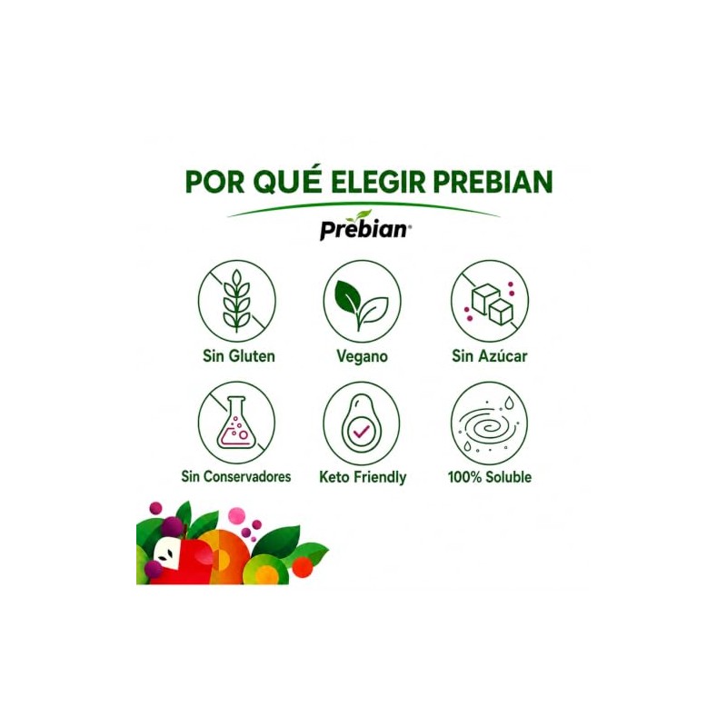 Prebian Probióticos y Prebióticos en Polvo Soluble Sin Sabor, 2