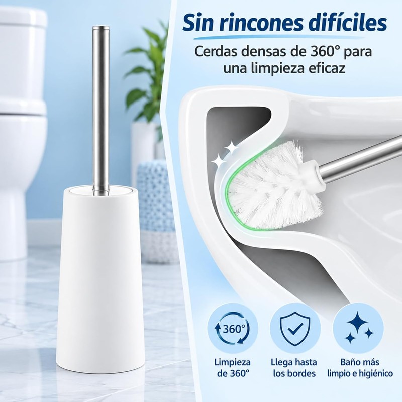 Cepillo de Inodoro 360° Acero Inoxidable con Mango Largo –