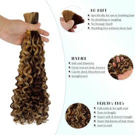 Boho Hair for Braiding 100g 12in Water Wave Ombre Human Braiding Hair 2 Bundle/Pack Curly Bulk Human Hair for Braiding Wet And Wavy No Weft P4/27 Highlight Brown Human Braiding Hair for Micro Braids