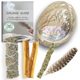 Ancient VEDA Sage Smudge Kit | Blue Sage, Sweetgrass & Palo Santo Sticks - Meditation, Yoga & Home Cleansing Kit
