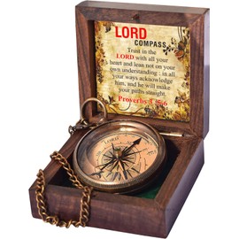 Trust in The Lord -Proverbs 3: 5-6 Engraved Compass, Graduation Gifts for Him, Birthday Gifts for Son, Husband, Inspirational, Motivational, Christmas, 2024 Unique Office Decor, Greeting Card Included