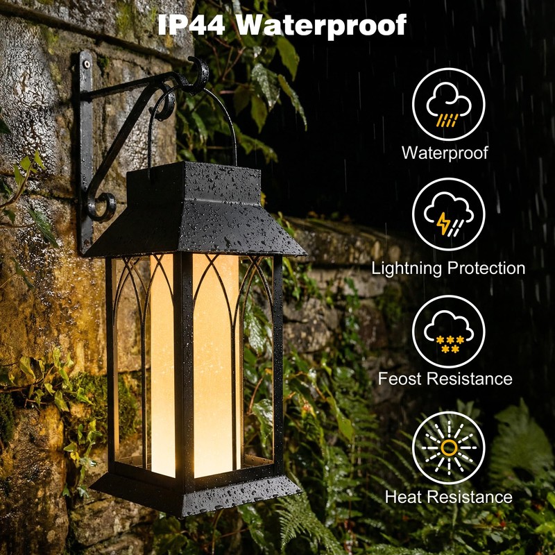 Solar Lantern Outdoor Waterproof ,Black Heavy Duty Metal Solar Powered