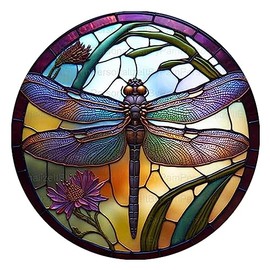 Dragonfly Suncatcher, Wall Art Dragonfly Wall Decorations with Openwork Pattern for Garden Wall Decorations Outdoor Hanging Home Decoration Wall Art, Stained Glass Window Panel(B)