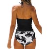 Womens Coconut Tree Drawstring Halter Tankini Set Two-Piece Tankini Set