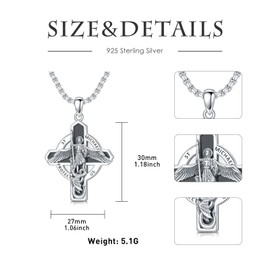 CEKAMA Saint Michael Necklace for Men Sterling Silver Black Onyx Cross Necklace Men The Archangel Protect Us Catholic Medallions Amulet Charm Jewelry For Son Husband Father St Michael Medal Necklace