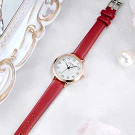 CIVO Ladies Watch Analog Quartz Fashion Watch for Women Simple Designed Watch Women Set Leather Strap Elegant Casual Slim Wrist Watch Red