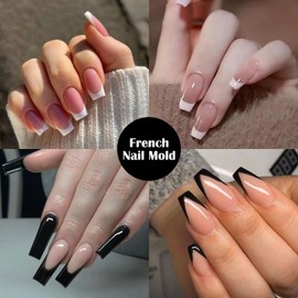 U-Shinein French Nail Form Sticker, Nail Extension Stencil, Recyclable Nail Stencils, Soft Nail Extension Stencil, Durable Extension Stencils for French Manicure, French Nail Sticker, 10 Types