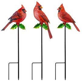 YNGFIL 3 Pack Red Birds Metal Decorative Garden Stakes - 20 Inch Shaker Patio Decor Art and Rust Resistant Metal Garden Decor for Indoor and Outdoor Decor - Perfect for Patio and Lawn Ornaments