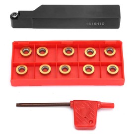 3/8 "Lathe Indexable Carbide Insert Metal Lathe Bits+Turning Tool Holder Kit,kennametal, Tool Holder 10pcs RPMT10T3MO Lathe Tool Inserts Blades with Wrench 1pc SRAPR1616H10 Lathe Turning