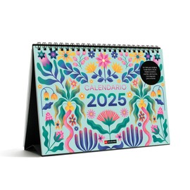 Miquelrius - Desktop Calendar 2025, A5 Calendar: 210 x 148.5 mm, with note space, 2025 calendar, double spiral binding, annual desk calendar, Spanish, Flower design