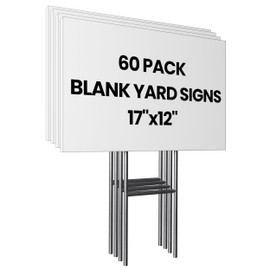 PartyPrints PartyPrints 60 Pack 17 x 12 White Blank Yard Signs with Metal Stakes, Waterproof Corrugated Plastic Signs for Rent, Sale, Party, Birthdays, DIY, Event, Advertising, Garden, Lawn Signs for Outside