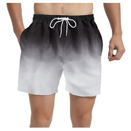 MADHERO Mens Swim Trunks Short Bathing Suit with Mesh Lining Swimming Shorts Black Grey Size L