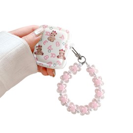 Reownest Compatible for AirPods 2&1 Case Cute Bear Design Lovely Floral Chain Design Soft TPU Protective Shockproof Case for Girls Women