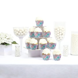 Big Dot of Happiness Mermaid Cupcake Wrappers – Ocean Waves & Tail Scales Design, Adjustable Fit, Mermaid Birthday Party Decorations (Set of 12)