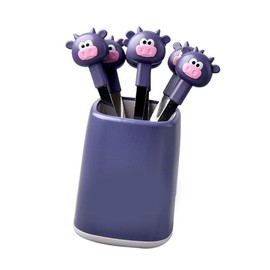 Fruit Fork Set, Stainless Steel Cute Cartoon Calf Animal Portable Dessert Food Picks Olive Forks Pickle Grabber for Party Travel (Purple)