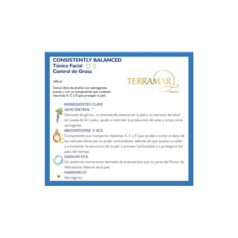 Terramar Consistently Balanced Tónico Facial Control Grasa