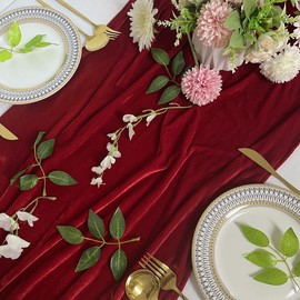 Luchuan Velvet Table Runners, 11Ft Wedding Reception Table Runners Soft Velvet Fabric and Wedding Event Table Decorations (Red, 20X132inch)