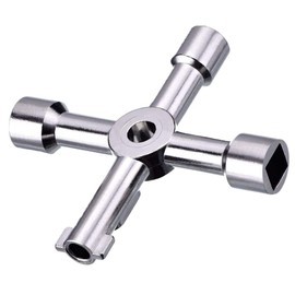 VOARGE 4 Way Multifunctional Utilities Key Multifunctional Cross Key Control Cabinet Key Electrolytic Surface Zinc Alloy Plumber Electricians Tools (Silver)