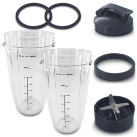 Bullet Blender Cups 32 oz - Blender Cup Replacement 7 Pieces Set Compatible with Nutri Bullet 900W and 1000W High-Speed Systems - Stainless Steel Extractor Blade for Mixing, Smoothies, and Juicing