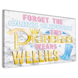 Hippowarehouse Forget The Glass Slippers This Princess Wears Wellies Printed Canvas 21cmx31cm Wall Art Design Classroom Gym Room Home Office Décor
