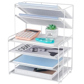 OPNICE 6-Tier Letter Tray Paper Organizer, Desk Organizers and Accessories, Desktop File Organizer, Office Desk Accessories for Office Supplies(White)