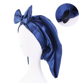 100% Long Silk Saint Bonnet Cap Silk Sleep Cap for Long Hair, Braids, Dreadlocks, Curly Hair Sleeping Cap (NavyBlue)
