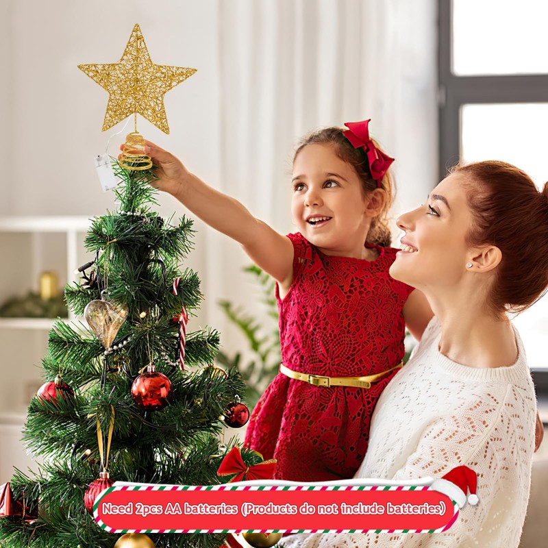 Gold Christmas Tree Topper Star Led,Hollow Glitter Sparkling christmas tree