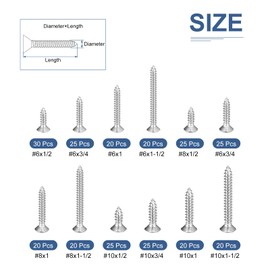 DTGN 275Pcs Wood Screws Assortment Kit - 12 Sizes 316 Stainless Steel #6#8#10 Phillips Flat Head Self Tapping Screws - Good for Woodworking, Furniture
