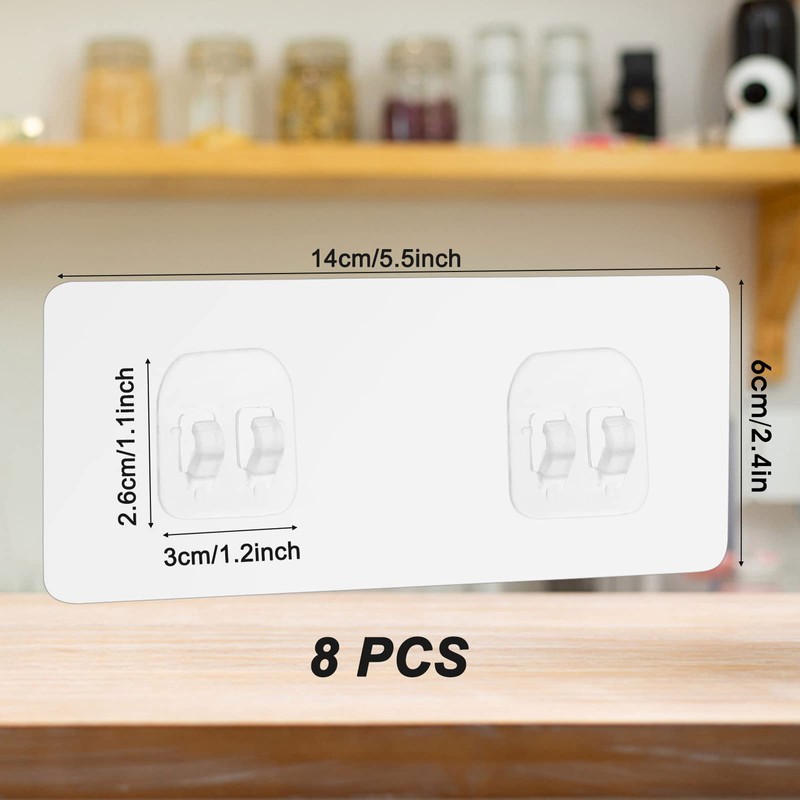 Prasacco 8 Pcs Adhesive Hooks Strong Shower Shelf Hooks Double