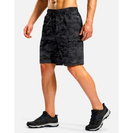 Pudolla Men's Hiking Cargo Shorts with 5 Pockets Lightweight 9" Outdoor Work Casual Shorts for Men Travel Fishing (Black Camo L)