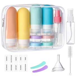 16 Piezas Botellas de Viaje de Silicona, Kit de Botellas para viaje Reutilizable para Artículos Tocador, sin BPA, Contenedores de Viaje para aseo aprobados por la TSA, Kit de Viaje (Color)