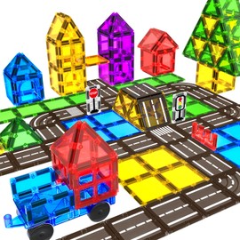 Magnetic Tiles Road Sets with Car, Magnetic Building Blocks Toys for 3+ Year Old Boys Girls, Montessori Magnet Kids Toys, Construction Toys for Ages 3 4 5 6 7 8 Christmas Birthday Gifts for Toddlers…
