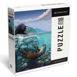 Lantern Press Made in USA Puzzle for Adults - 1000 Pieces, Reference Poster, Premium Box, River Otters, Underwater Scene