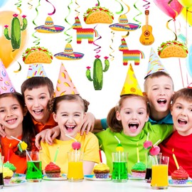 Mexican Fiesta Hanging Swirls Decorations 20 Pcs Mexican Cinco De Mayo Party Supplies, Taco Twosday Fiesta Sombrero Cactus Guitar Themed Birthday Party Decoration Girls Boys Baby Shower Favors