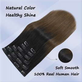 Honsoo Extensiones De Cabello Humano Real Con Clip, 18 Pulgadas, Negro Natural A Castaño Medio, 120 G, 7 Unidades. Se Pueden Peinar Como Si Fueran Extensiones De Cabello Propio Para Cabello Fino.