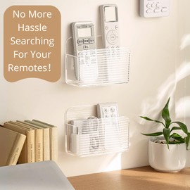LINFIDITE Adhesive TV Remote Control Holder Wall Mount TV Remote Holder For Bedside Wall Remote Control Caddy Storage Organizer Stand Box （For 2 Or 4 Remote Controls – Transparent – Quantity 2）