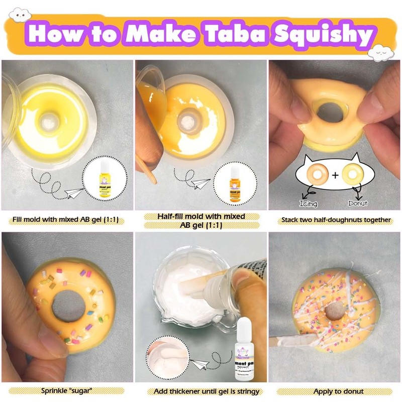 Taba Squishy Maker Kit Gel+Donut Silicone Mold+Pigment+Sprinkles