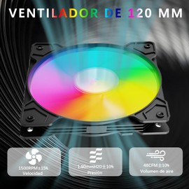 3 Piezas Ventiladores 120mm para CPU，Ventiladores para PC ARGB,4 Pines PWM，Rodamiento S-FDB，Hasta 1500RPM，se Utiliza para Enfriar la CPU. (3, Negro, Estándar)