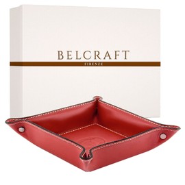 Belcraft Orvieto Leather Empty Handcrafted in Classic Italian Style, Tidy Tray, Gift Box Included (19 x 19 cm) Red