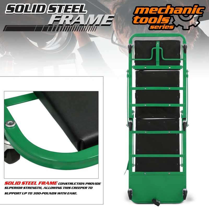 M-AUTO Heavy-Duty Convertible Mechanic Creeper, 48" Padded Adjustable Headrest Roller