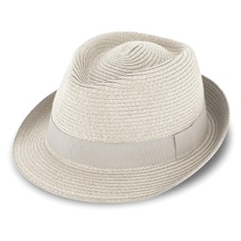 fiebig Jackson Trilby Paper Hat with Coloured Grosgrain Ribbon, Sun Hat Made of 100% Paper, Natural Summer Hat in Many Sizes and Colours, beige