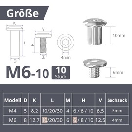 ORTAVA M6 x 10 mm (10 x Furniture Screws, 10 x Sleeve Screws), Stainless Steel A2 V2A Cabinet Connectors, Furniture Connectors, Cabinets, Wooden Boards Pack of 10