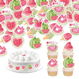 72Pcs Edible Cupcake Toppers Cupcake Toppers Watermelon Party Decorations One in a Melon Party Decorations Summer Fruit Decor Pink Watermelon Decorations for Birthday Party Baby Showe