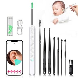 Earwax Removal Tool Set with Camera - Portable 360° Wide Angle Ear Cleaner with Type-C Rechargeable, Waterproof Endoscope Ear Cleaning Tool for iPhone and Android Phones,Father's Day Gifts:_White