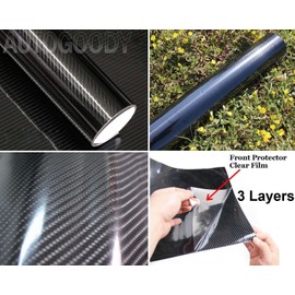 AUTOGOODY 36"x60" HIGH GLOSS 5D Black Carbon Fiber Vinyl Wrap Air Bubble Free 3ft x 5ft 6D