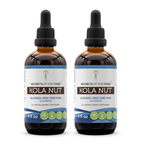 Secrets of the Tribe Kola Nut Tincture Alcohol-Free Extract, Kola nut (Cola Acuminate) Dried Nut Tincture Supplement (2x4 FL OZ)